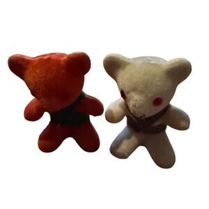 Vintage Pair of Flocked Bear Christmas Holiday Ornaments Retro Mid Century MCM